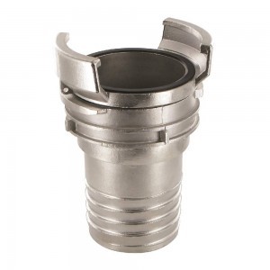 Guillemin coupling toothed hose shank - with latch. Mainly used in road tankers, industrial and agricultural tanks (mainly BeNeLux). The connections are made of stainless steel, aluminum or polypropylene.